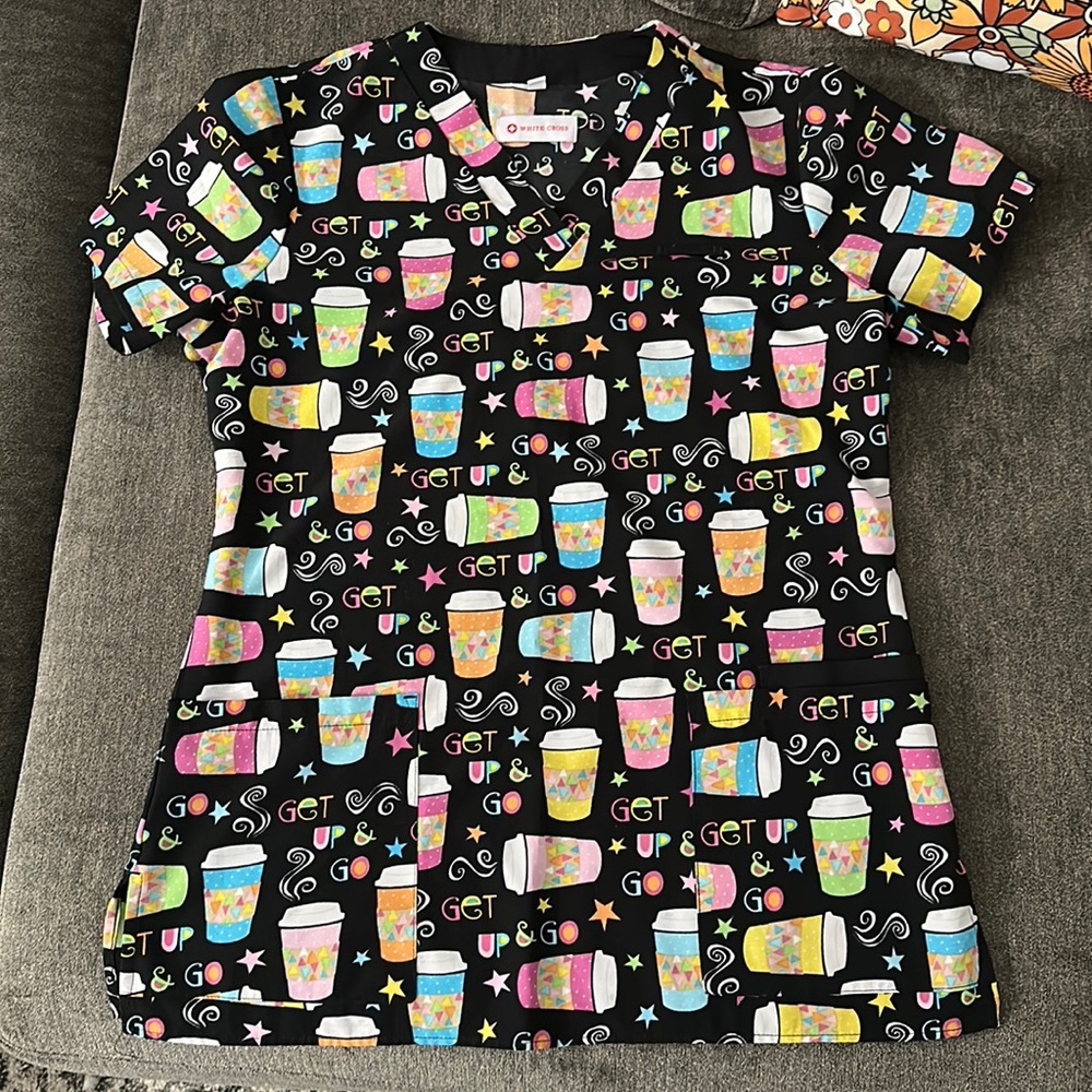 Coffee cup black scrub top